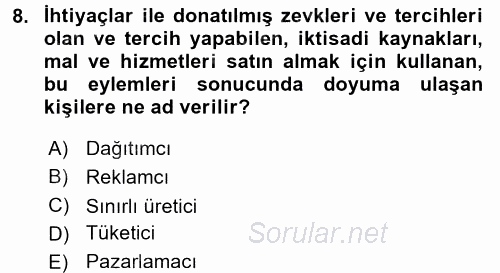 Sağlık Hizmetleri Pazarlaması 2017 - 2018 Ara Sınavı 8.Soru