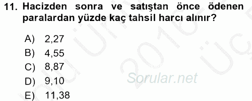 Damga Vergisi Ve Harçlar Bilgisi 2016 - 2017 3 Ders Sınavı 11.Soru
