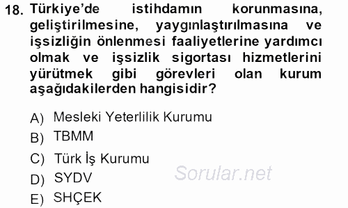 Sosyal Hizmet Uygulamaları 2013 - 2014 Tek Ders Sınavı 18.Soru