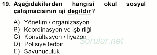 Sosyal Hizmet Uygulamaları 2013 - 2014 Tek Ders Sınavı 19.Soru