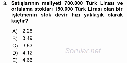 Finansal Yönetim 1 2015 - 2016 Tek Ders Sınavı 3.Soru