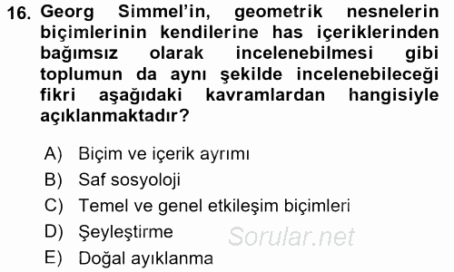 Sosyal Bilimlerde Temel Kavramlar 2015 - 2016 Dönem Sonu Sınavı 16.Soru