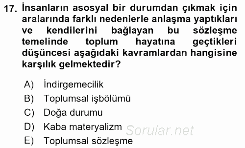 Sosyal Bilimlerde Temel Kavramlar 2015 - 2016 Dönem Sonu Sınavı 17.Soru