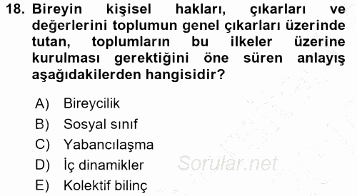 Sosyal Bilimlerde Temel Kavramlar 2015 - 2016 Dönem Sonu Sınavı 18.Soru