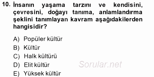 Medya Siyaset Kültür 2014 - 2015 Dönem Sonu Sınavı 10.Soru