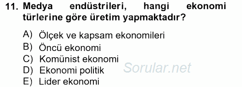 Medya Siyaset Kültür 2014 - 2015 Dönem Sonu Sınavı 11.Soru