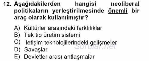 Medya Siyaset Kültür 2014 - 2015 Dönem Sonu Sınavı 12.Soru