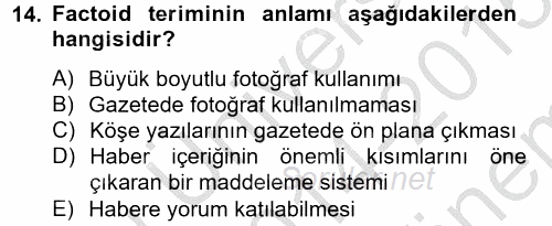 Medya Siyaset Kültür 2014 - 2015 Dönem Sonu Sınavı 14.Soru