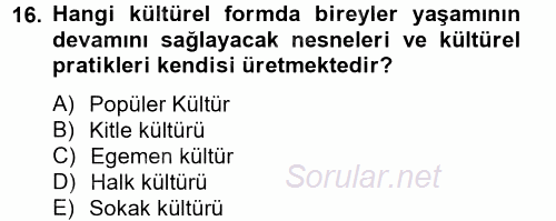 Medya Siyaset Kültür 2014 - 2015 Dönem Sonu Sınavı 16.Soru
