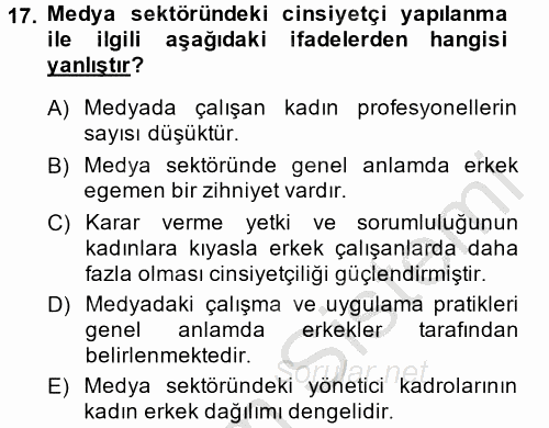 Medya Siyaset Kültür 2014 - 2015 Dönem Sonu Sınavı 17.Soru