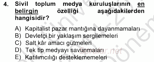 Medya Siyaset Kültür 2014 - 2015 Dönem Sonu Sınavı 4.Soru