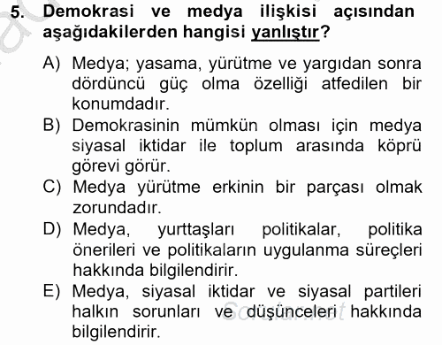 Medya Siyaset Kültür 2014 - 2015 Dönem Sonu Sınavı 5.Soru