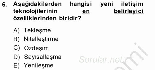 Medya Siyaset Kültür 2014 - 2015 Dönem Sonu Sınavı 6.Soru