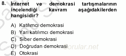 Medya Siyaset Kültür 2014 - 2015 Dönem Sonu Sınavı 8.Soru