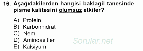 Tarla Bitkileri 1 2013 - 2014 Tek Ders Sınavı 16.Soru