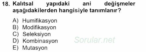 Tarla Bitkileri 1 2013 - 2014 Tek Ders Sınavı 18.Soru