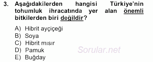 Tarla Bitkileri 1 2013 - 2014 Tek Ders Sınavı 3.Soru