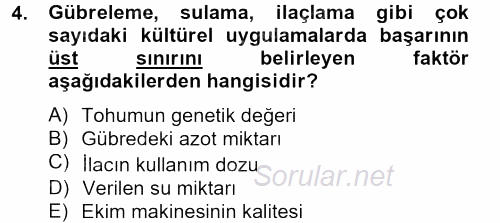 Tarla Bitkileri 1 2013 - 2014 Tek Ders Sınavı 4.Soru