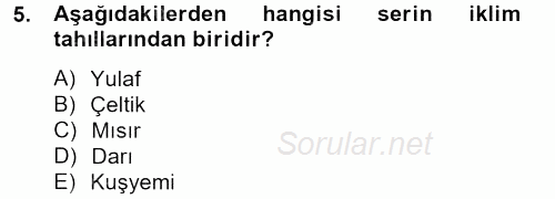 Tarla Bitkileri 1 2013 - 2014 Tek Ders Sınavı 5.Soru