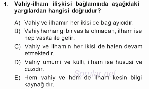 Tefsir Tarihi ve Usulü 2013 - 2014 Dönem Sonu Sınavı 1.Soru