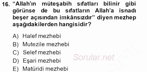 Tefsir Tarihi ve Usulü 2013 - 2014 Dönem Sonu Sınavı 16.Soru
