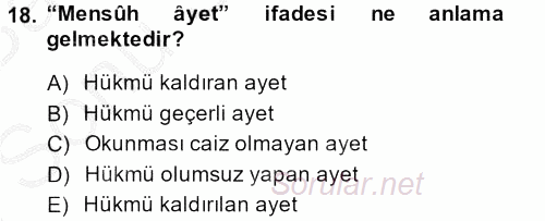 Tefsir Tarihi ve Usulü 2013 - 2014 Dönem Sonu Sınavı 18.Soru