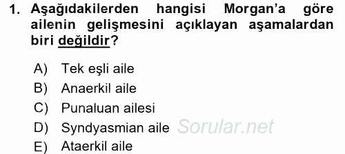 Toplumsal Yaşamda Aile 2016 - 2017 Ara Sınavı 1.Soru