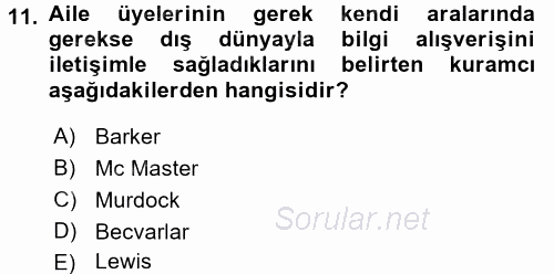 Toplumsal Yaşamda Aile 2016 - 2017 Ara Sınavı 11.Soru