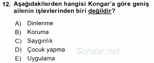 Toplumsal Yaşamda Aile 2016 - 2017 Ara Sınavı 12.Soru