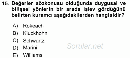 Toplumsal Yaşamda Aile 2016 - 2017 Ara Sınavı 15.Soru