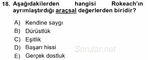Toplumsal Yaşamda Aile 2016 - 2017 Ara Sınavı 18.Soru