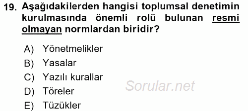 Toplumsal Yaşamda Aile 2016 - 2017 Ara Sınavı 19.Soru