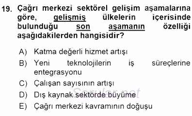 Çağrı Merkezi Yönetimi 1 2015 - 2016 Ara Sınavı 19.Soru