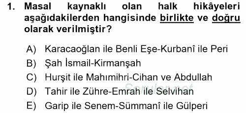 Halk Hikayeleri 2015 - 2016 Ara Sınavı 1.Soru