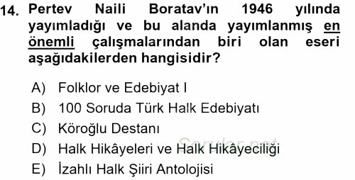 Halk Hikayeleri 2015 - 2016 Ara Sınavı 14.Soru