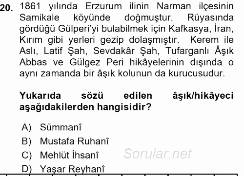 Halk Hikayeleri 2015 - 2016 Ara Sınavı 20.Soru