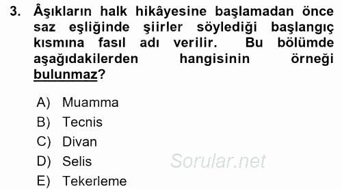 Halk Hikayeleri 2015 - 2016 Ara Sınavı 3.Soru