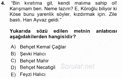Halk Hikayeleri 2015 - 2016 Ara Sınavı 4.Soru