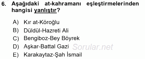 Halk Hikayeleri 2015 - 2016 Ara Sınavı 6.Soru