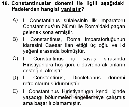 Anadolu Arkeolojisi 2016 - 2017 Dönem Sonu Sınavı 18.Soru