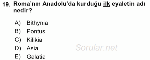 Anadolu Arkeolojisi 2016 - 2017 Dönem Sonu Sınavı 19.Soru