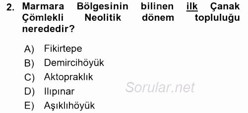 Anadolu Arkeolojisi 2016 - 2017 Dönem Sonu Sınavı 2.Soru