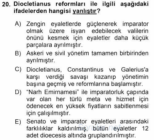 Anadolu Arkeolojisi 2016 - 2017 Dönem Sonu Sınavı 20.Soru