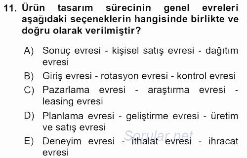 İşletme Fonksiyonları 2015 - 2016 Ara Sınavı 11.Soru