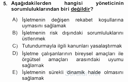 İşletme Fonksiyonları 2015 - 2016 Ara Sınavı 5.Soru