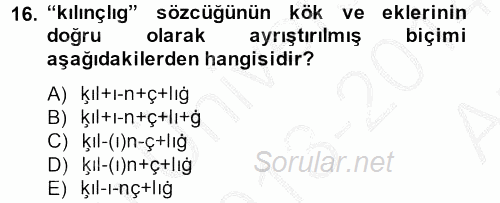 Uygur Türkçesi 2013 - 2014 Ara Sınavı 16.Soru