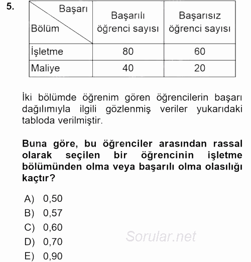 İstatistik 1 2017 - 2018 Dönem Sonu Sınavı 5.Soru