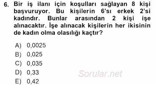 İstatistik 1 2017 - 2018 Dönem Sonu Sınavı 6.Soru