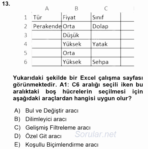 İşletme Analitiği 2017 - 2018 Ara Sınavı 13.Soru