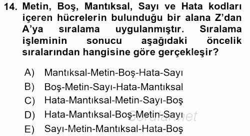 İşletme Analitiği 2017 - 2018 Ara Sınavı 14.Soru